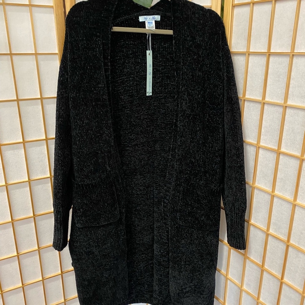 She and Sky Black Open-Front Cardigan
